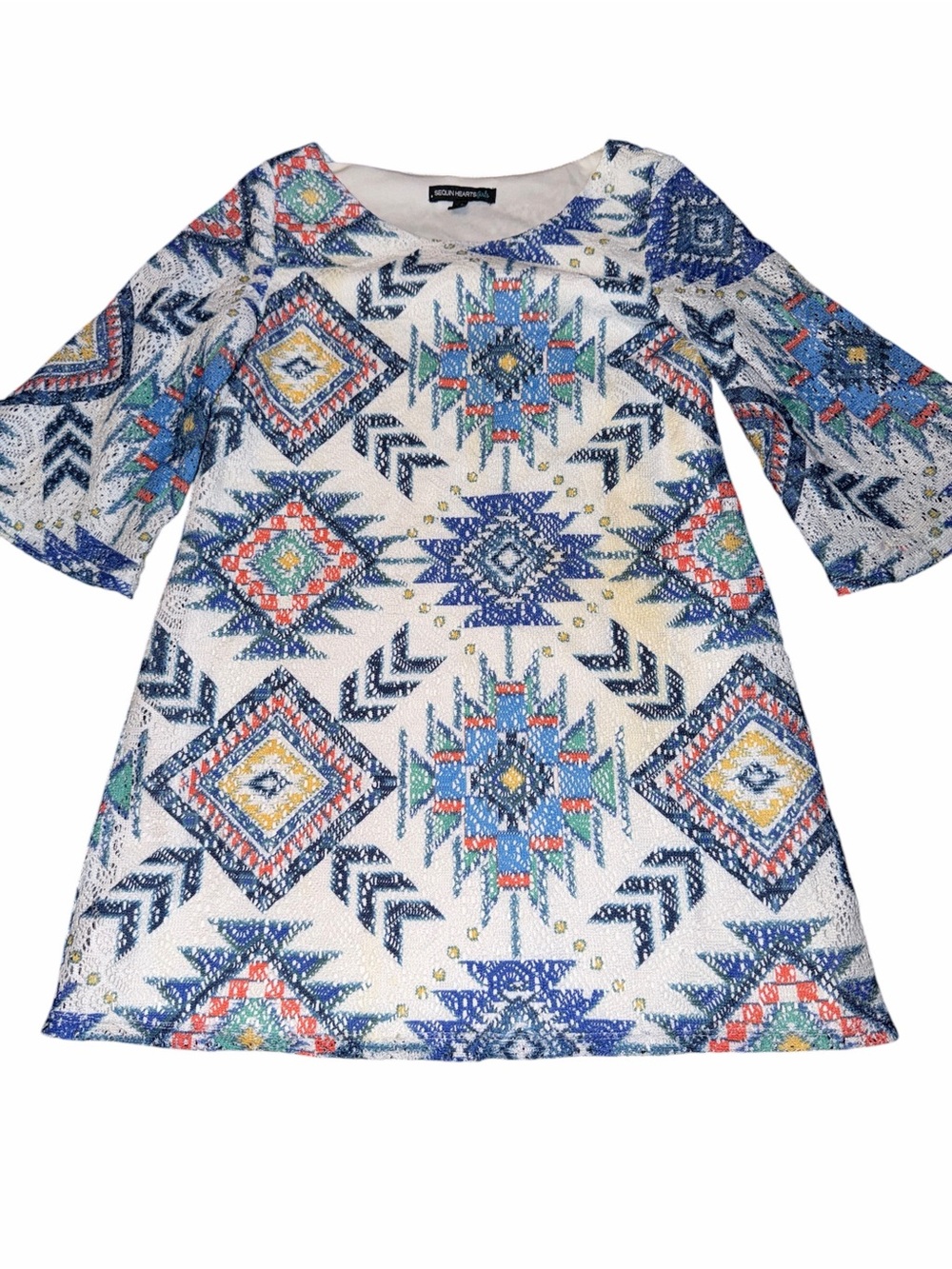 Girls White Aztec Print Dress